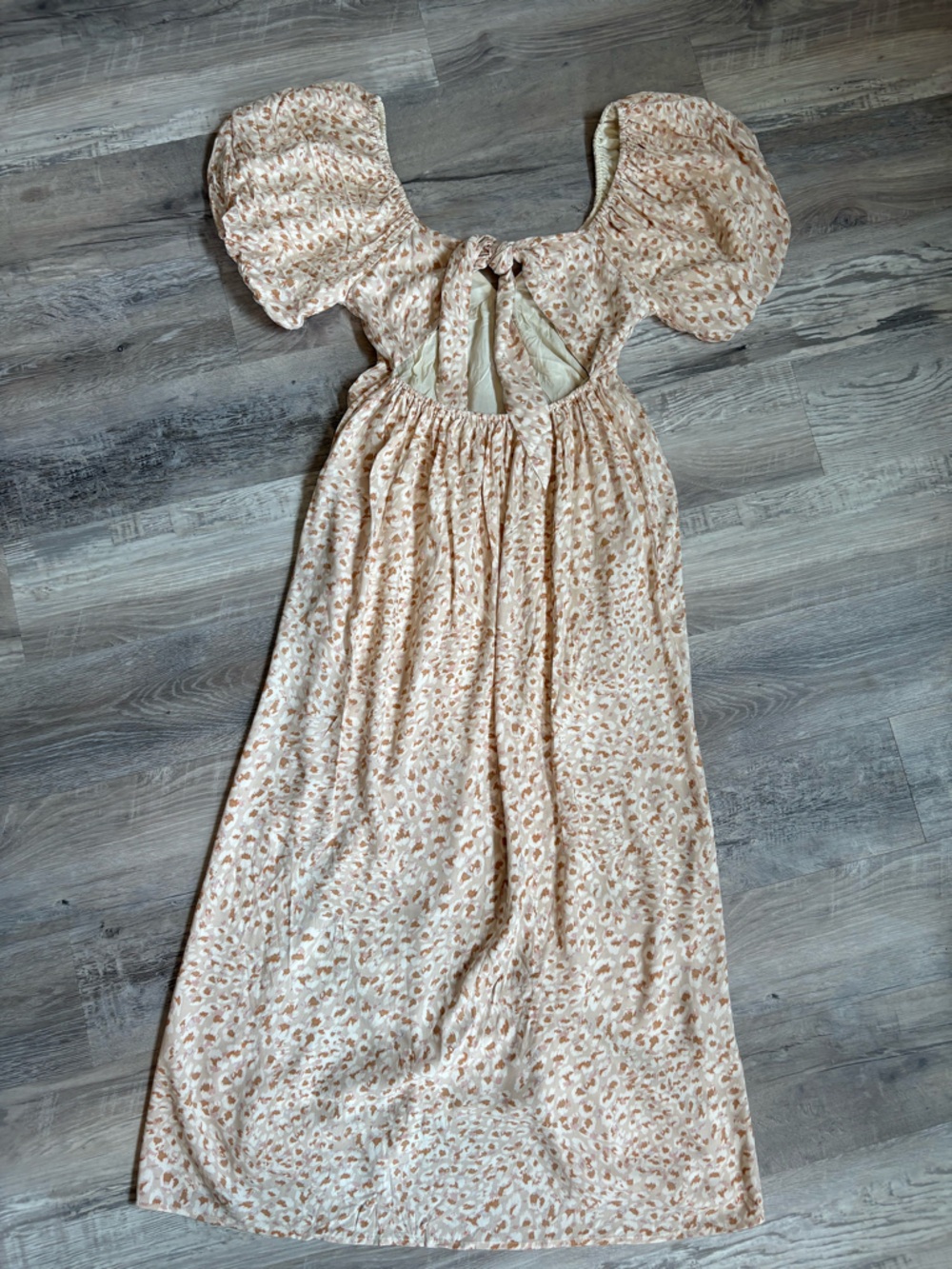 NWT Saltwater Luxe Tristan Puff Sleeve Midi Dress Sand Beige Floral Size S Boho - Picture 10 of 14